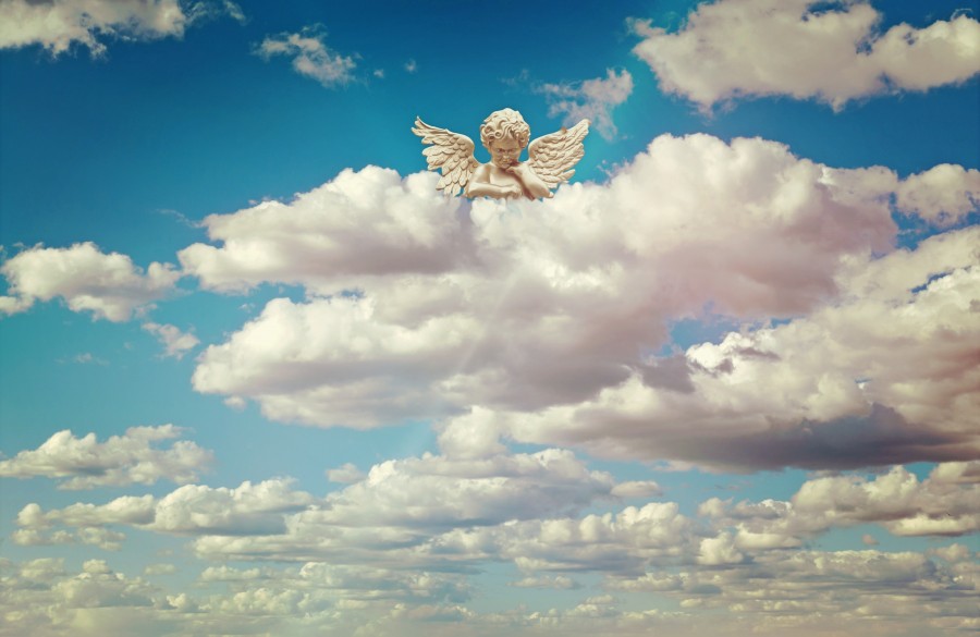 Angel, clouds, sky, religion, concept, celestial, spirit, catholic, angelic,