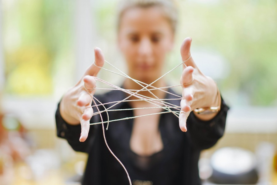Woman, brain, bright, business, communicate, communication, confused, confusing, connect, connection, fingers, hand, hands, maze, mess, messy, net, network, networking, string, concept,