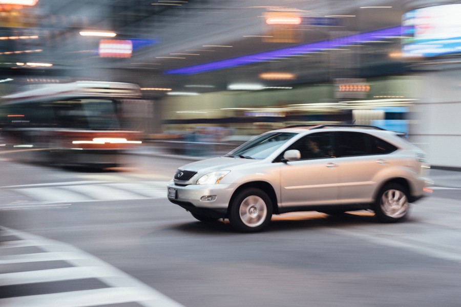 auto, car, truck, van, gray, city, urban, speed, sweeping, transportation, street, out of focus,