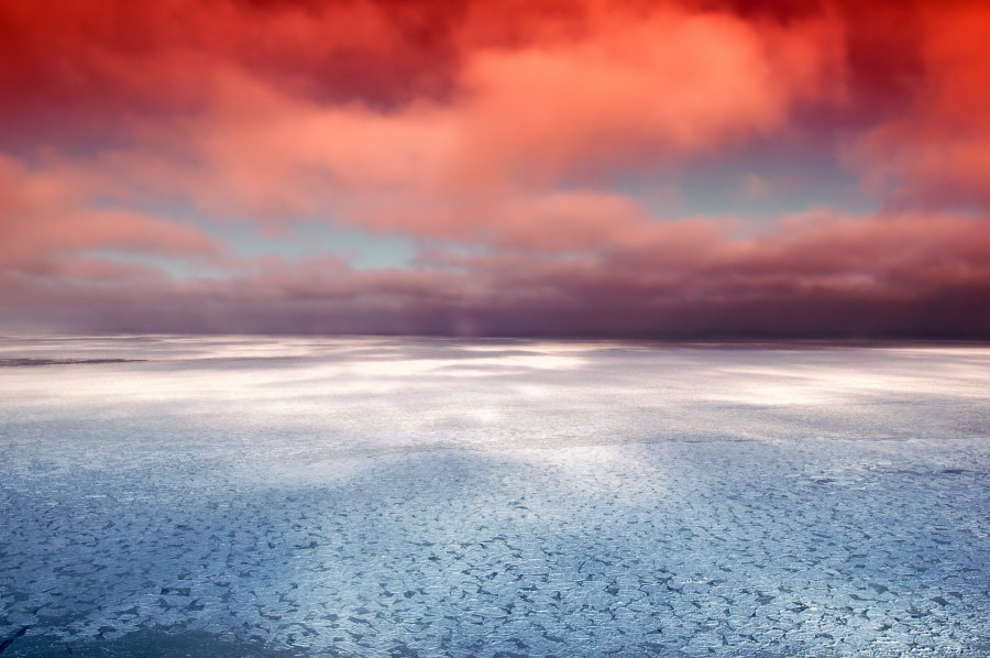canada, hudson, america, ocean, ice, frozen, sunset, red, nobody, landscape, nature,