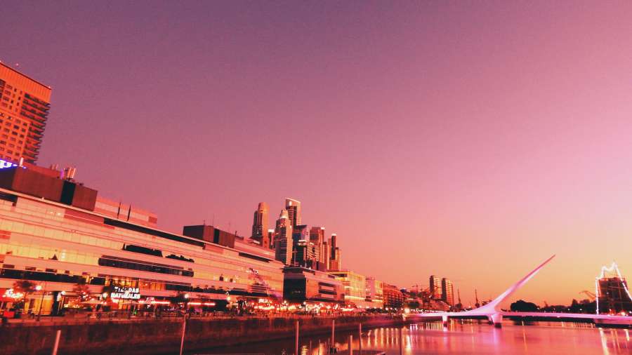 Puerto Madero, Argentina, Dusk, Puente de la Mujer, City, Day, Sunset, Sunset, Architecture, City, Landscape, Buenos Aires, Latin America, illuminated, Dock, 
