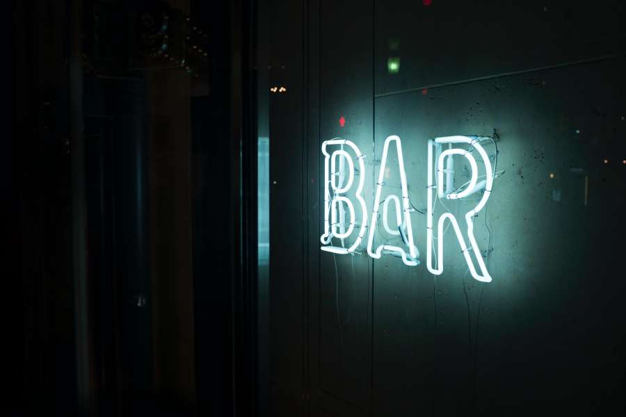 bar, poster, sign, illuminated, luminous sign, neon, light, neon lights, light blue, night,