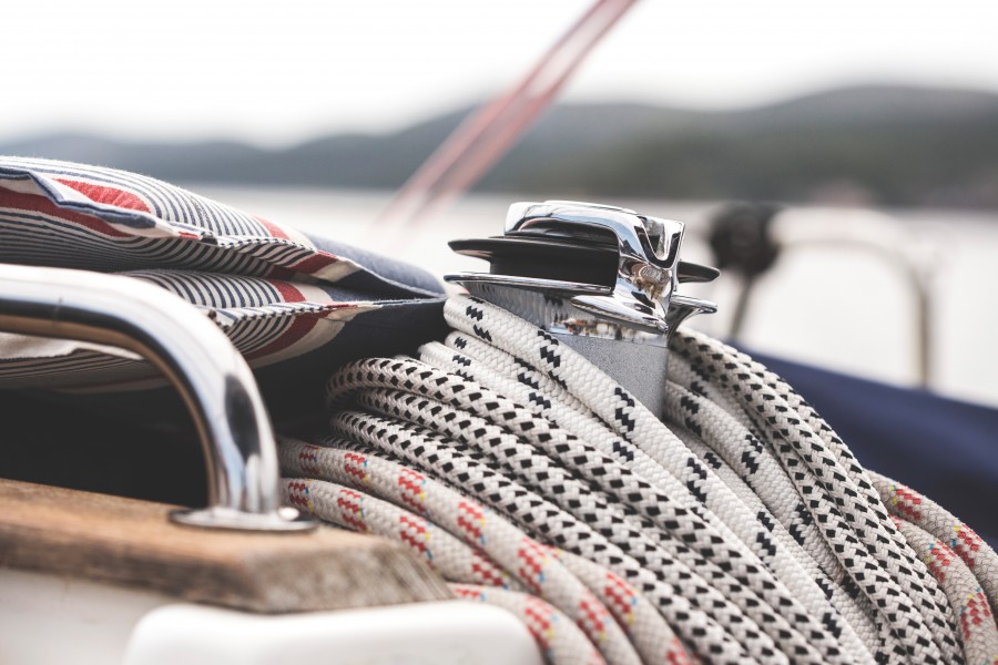 Rope, sailboat, boat, cape, silver, chrome, tie, recreation, close-up, detail, object, cornamuza, boat,