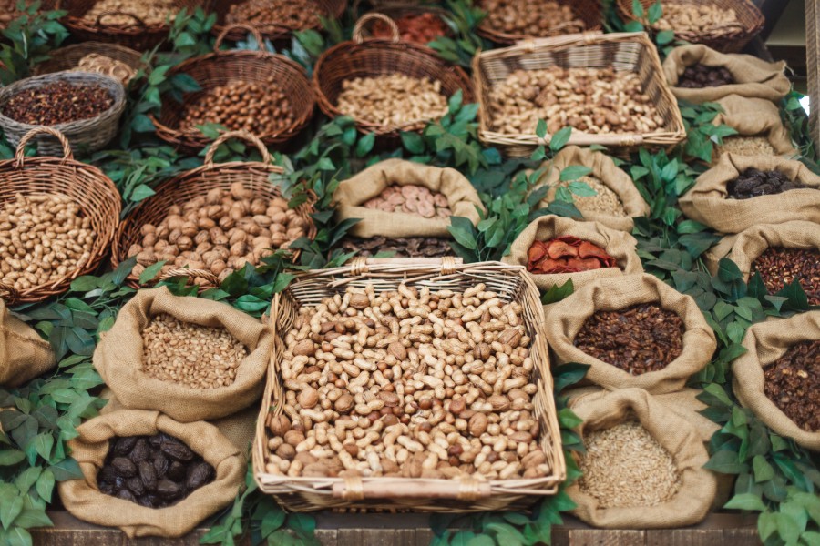 nuts, dried fruit, peanuts, walnuts, shop, trade, sale, food, healthy,