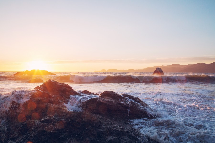 landscape, coast, sea, sunset, sunset, sunset, wave, waves, beach, day, nobody