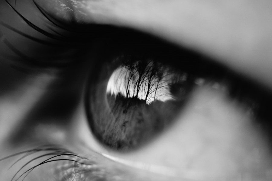 black and white, eye, eyes, reflection, person, people, woman,