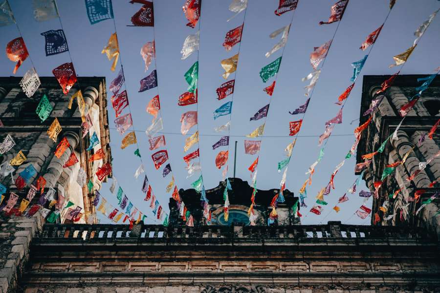 Mexico, garlands, celebration, party, architecture, colorful, church, 
